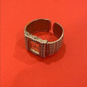 Silver and Brown Beaded Cuff Bracelet Watch